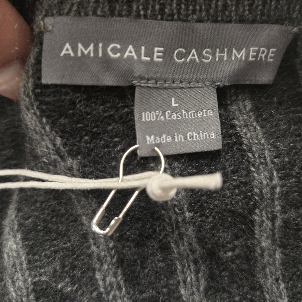 Amicale Cashmere Grey Cable Cashmere Sweater Umisex SZ L - Picture 2 of 13